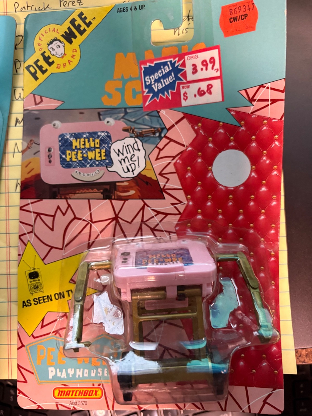 1988 Matchbox #3570 Pee-Wee&rsquo;s Playhouse Magic Screen wind-up figure NRFB