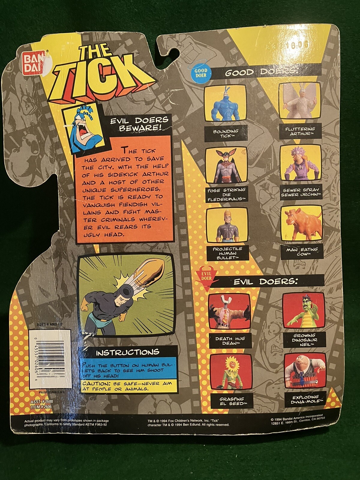 2 Different The Tick « Projectile » Human Bullet Action Figure By Ban Dai 1994 New