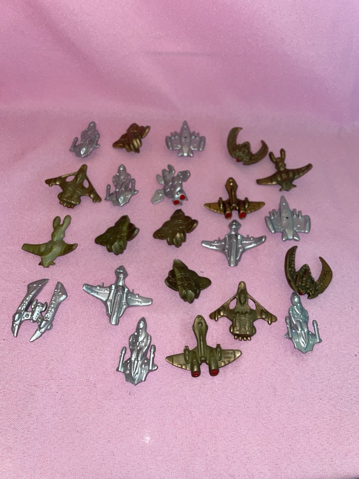22 Miniature 1.5”-2” Plastic Alien Space Ships Silver Copper Green Colored