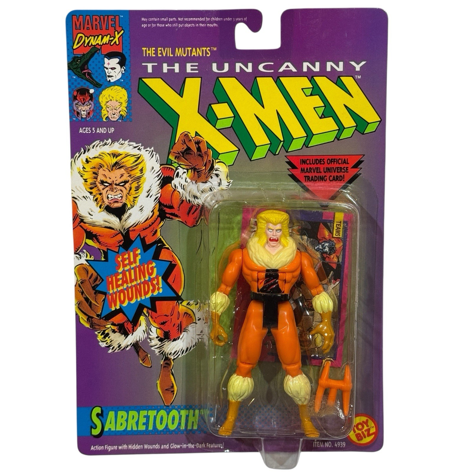 Toy Biz X-Men Sabretooth 1992 Action Figure MOC – Self-Healing Wounds – W/ Card