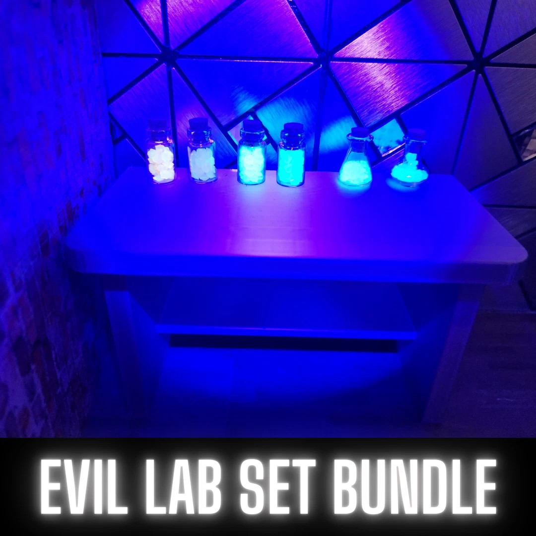 EVIL LAB SET BUNDLE – 1:12 Scale Lab Set, Glass Containers and Glass Vials GLOWS