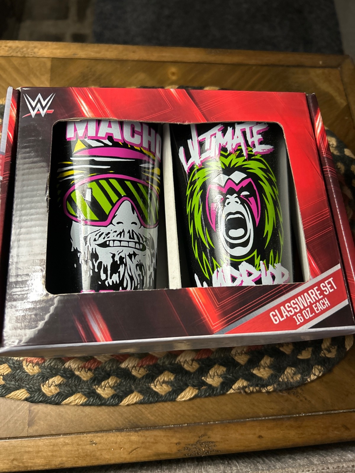 WWE Glassware Set Ultimate Warrior and Macho Man Randy Savage 16oz. In Box