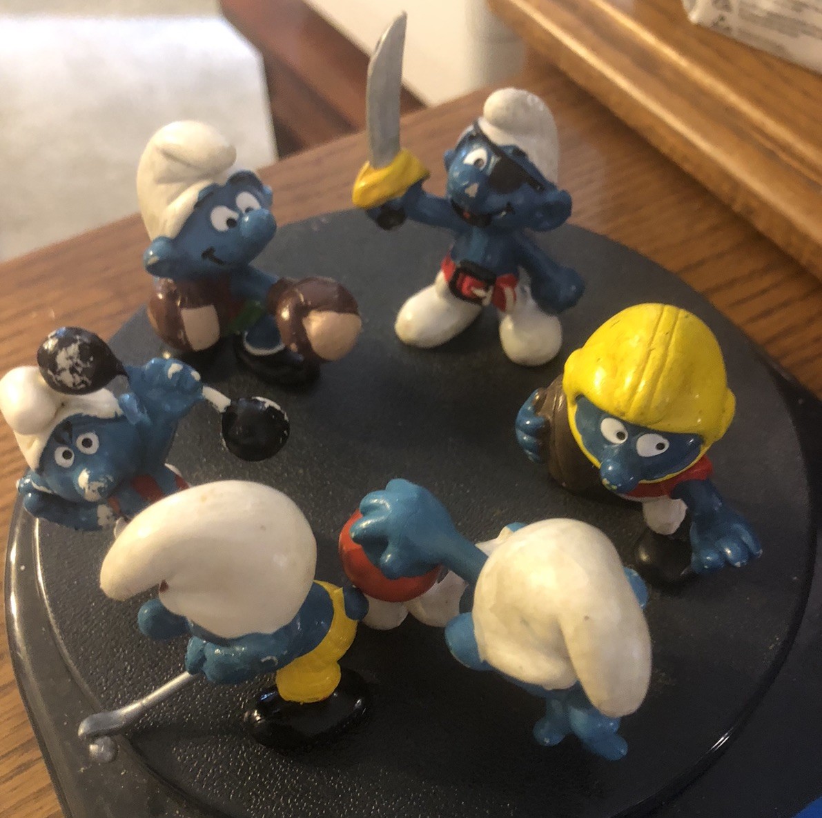 Smurf Sports Figure Lot Of 6 Bowling Football Golf Barbells Boxing Sword