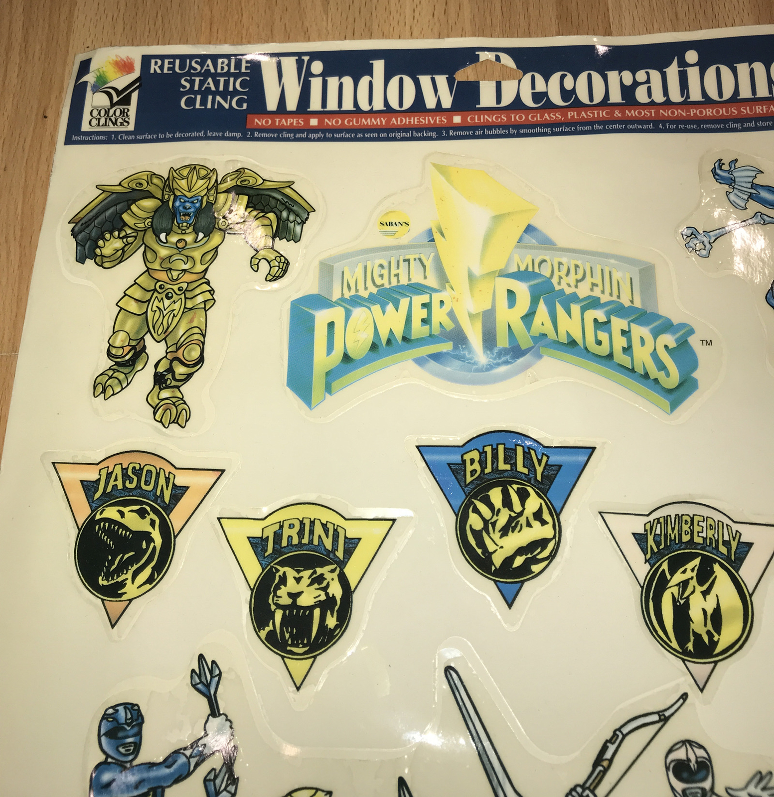 VTG POWER RANGERS REUSABLE WINDOW DECORATIONS STATIC CLING 1994 SABAN