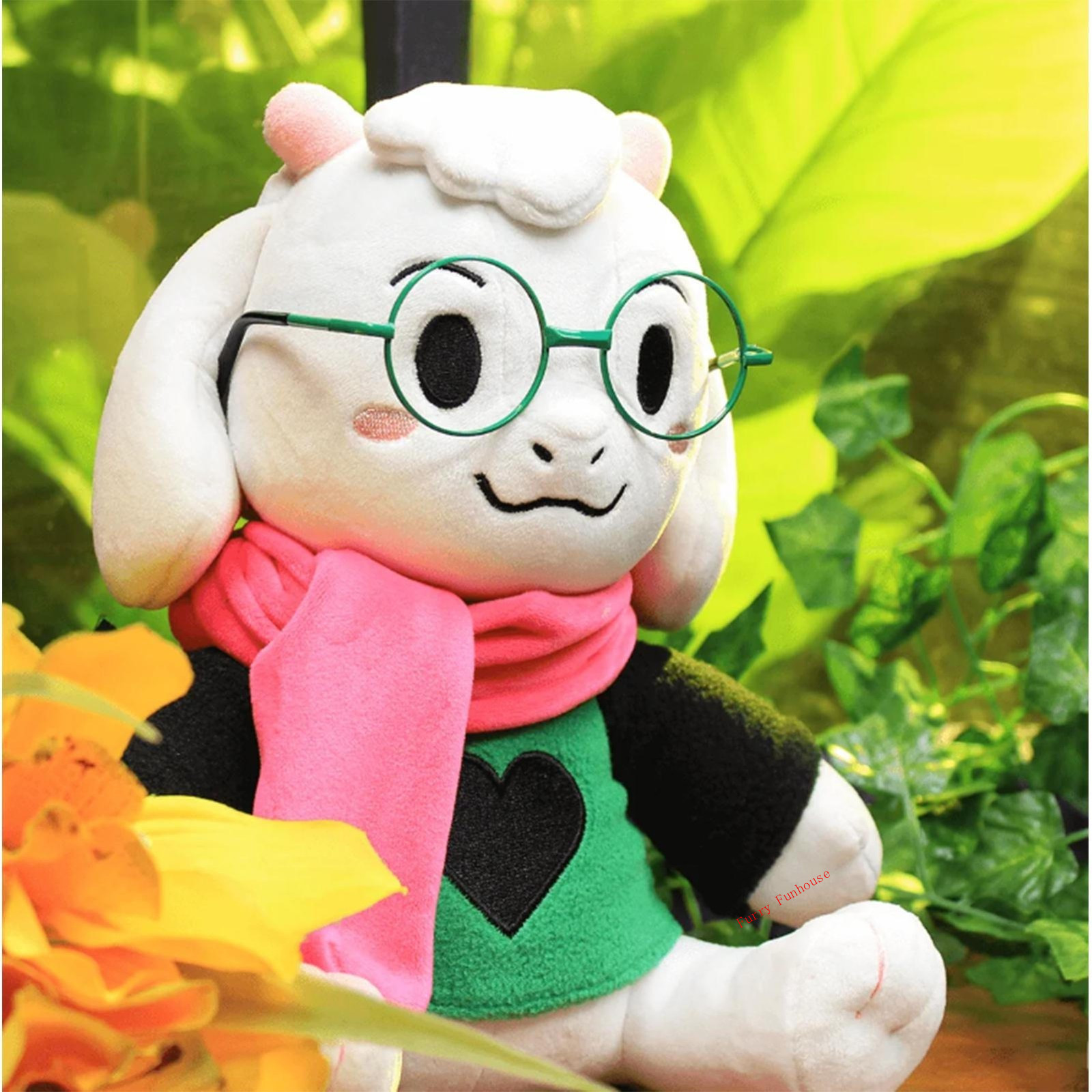 Deltarune Ralsei Plush With No Hat Green Fur Glasses & Scarf Fashion Plush Toy