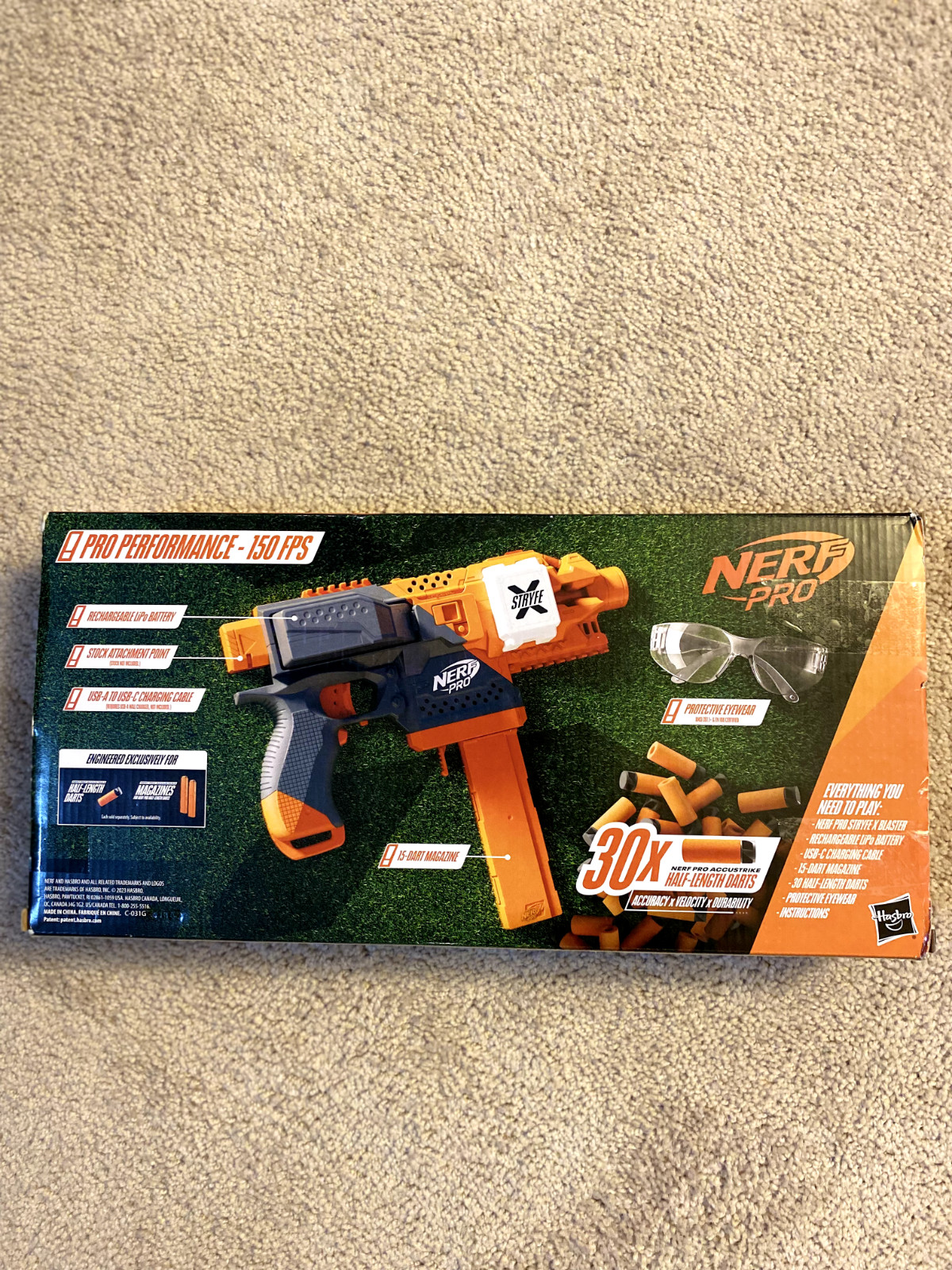 Nerf Pro Stryfe X Dart Blaster: Battery, 30 HL Darts, Magazine, Glass & Charger.