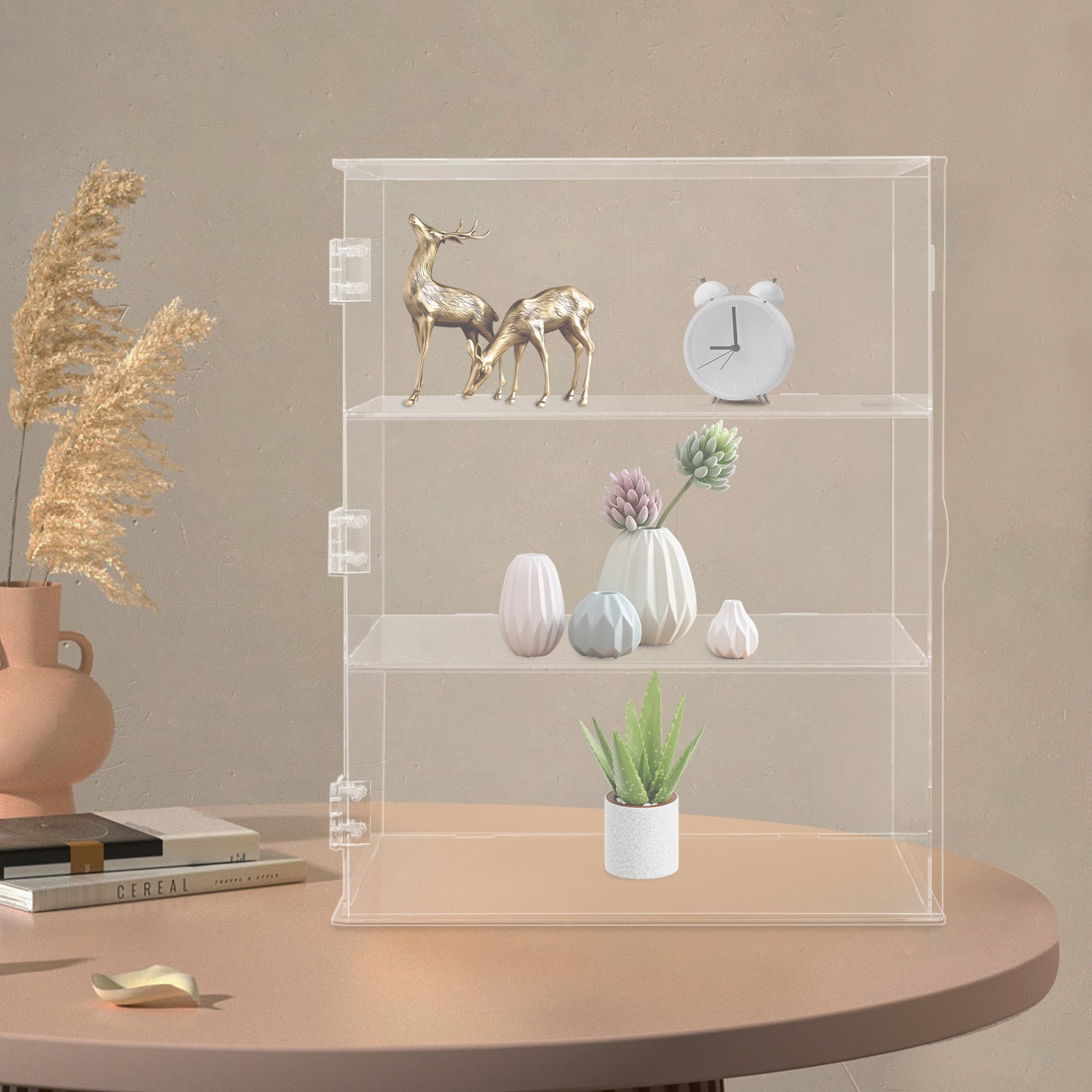 3-Tier Display Case Shelf Dustproof Clear Showcase Holder for Action Figures