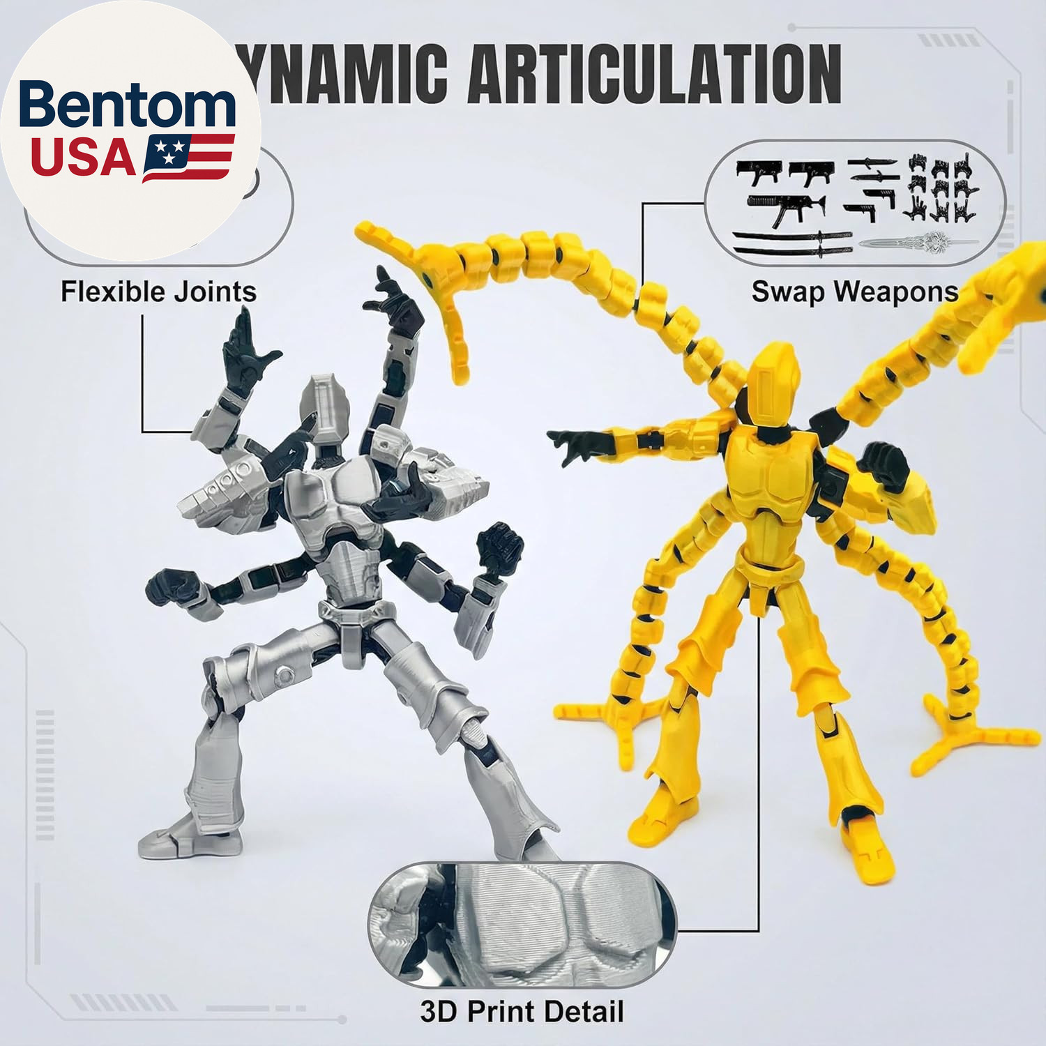 T13 3D Action Figure Set (Assembly Completed) 2 Pcs, 3D Printed Multi-Jointed, T