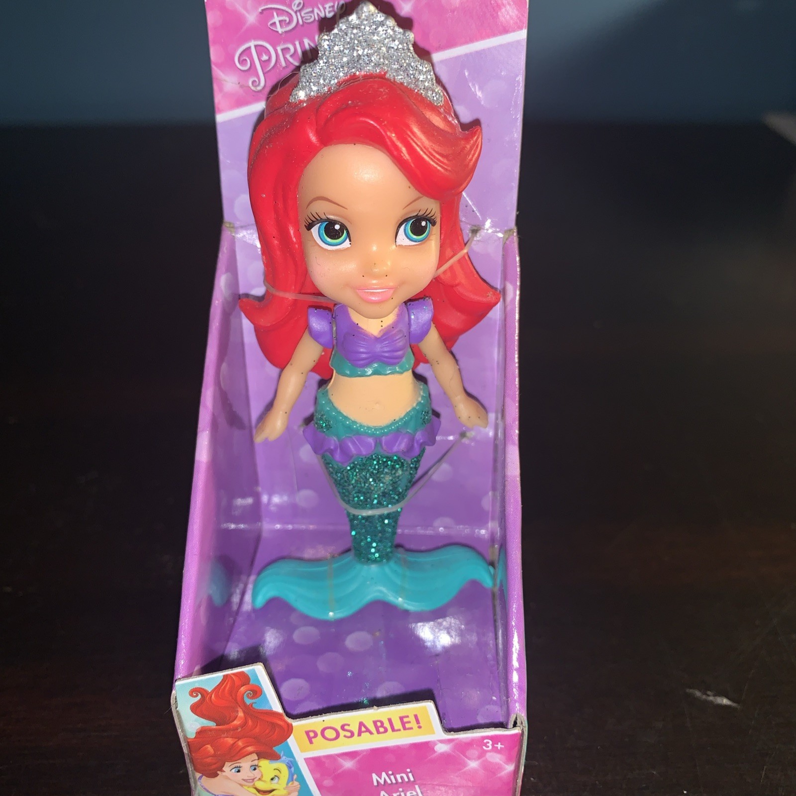 Disney Princess Mini Toddler ARIEL 3&Prime; figure glitter Mermaid tail & Tiara
