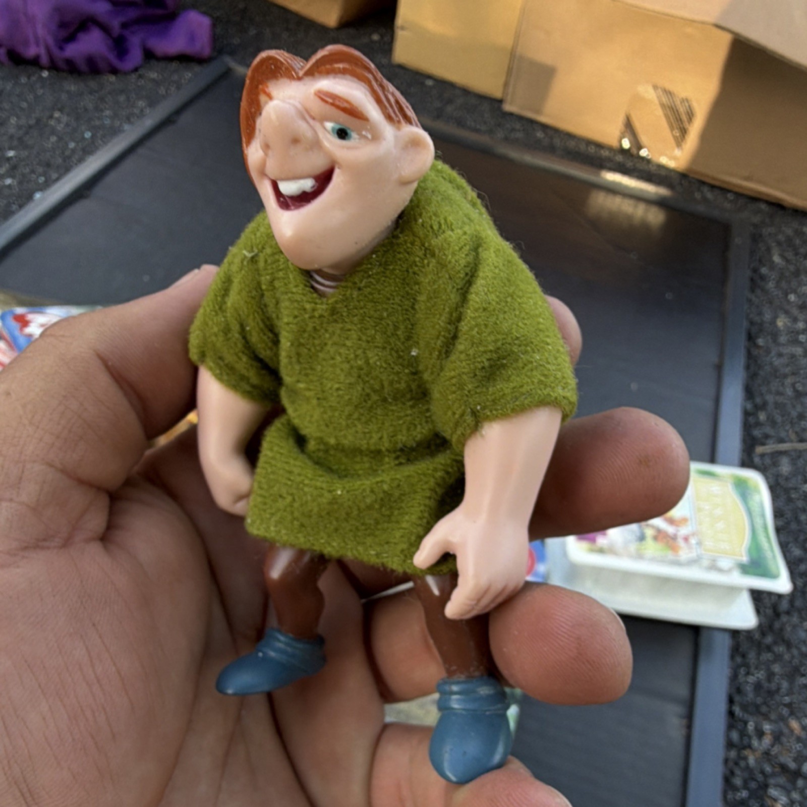Human Action Figure Doll w/ Clothes, Green Fabric Tunic, Blue Shoes
