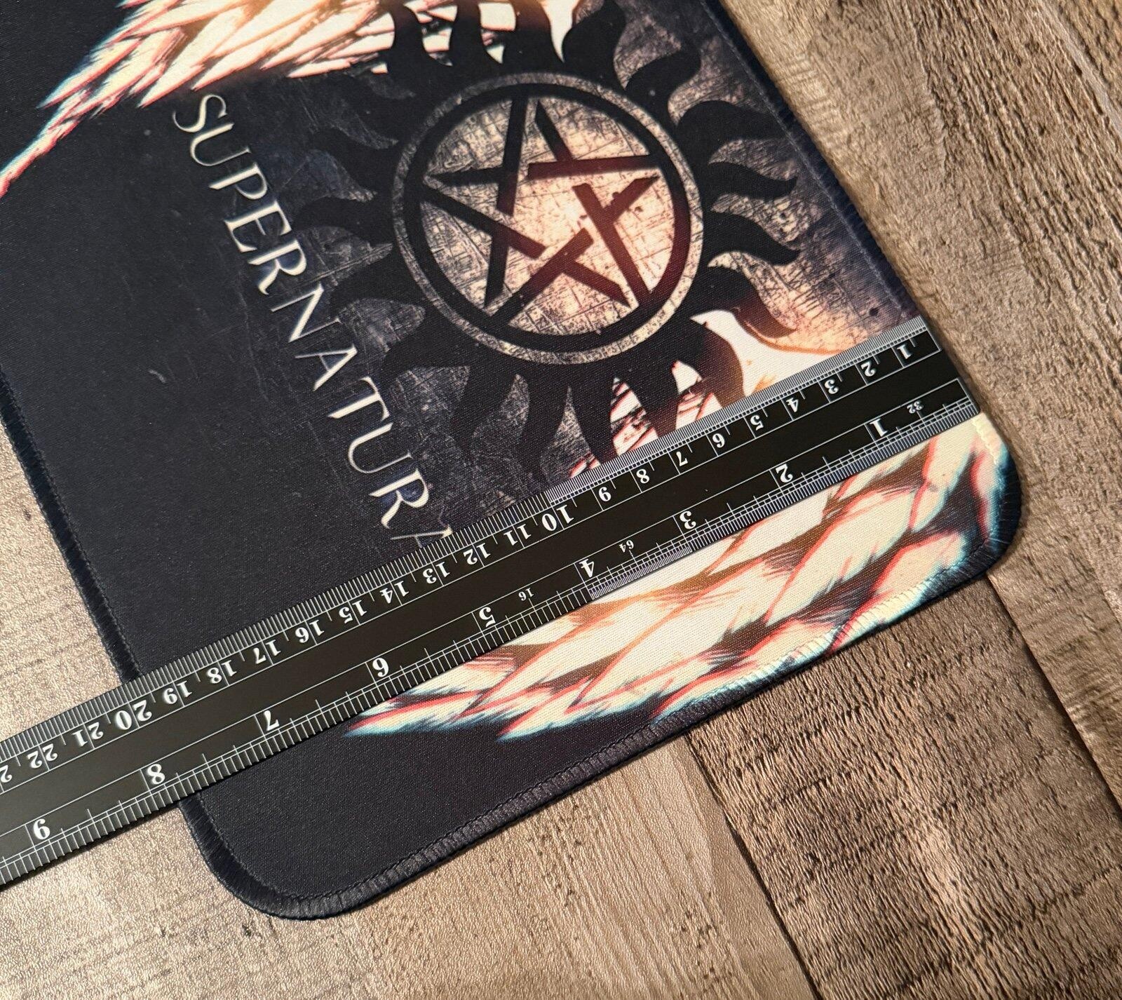 Supernatural Mouse Pad featuring angel wings & anti-possession symbol. 10×8