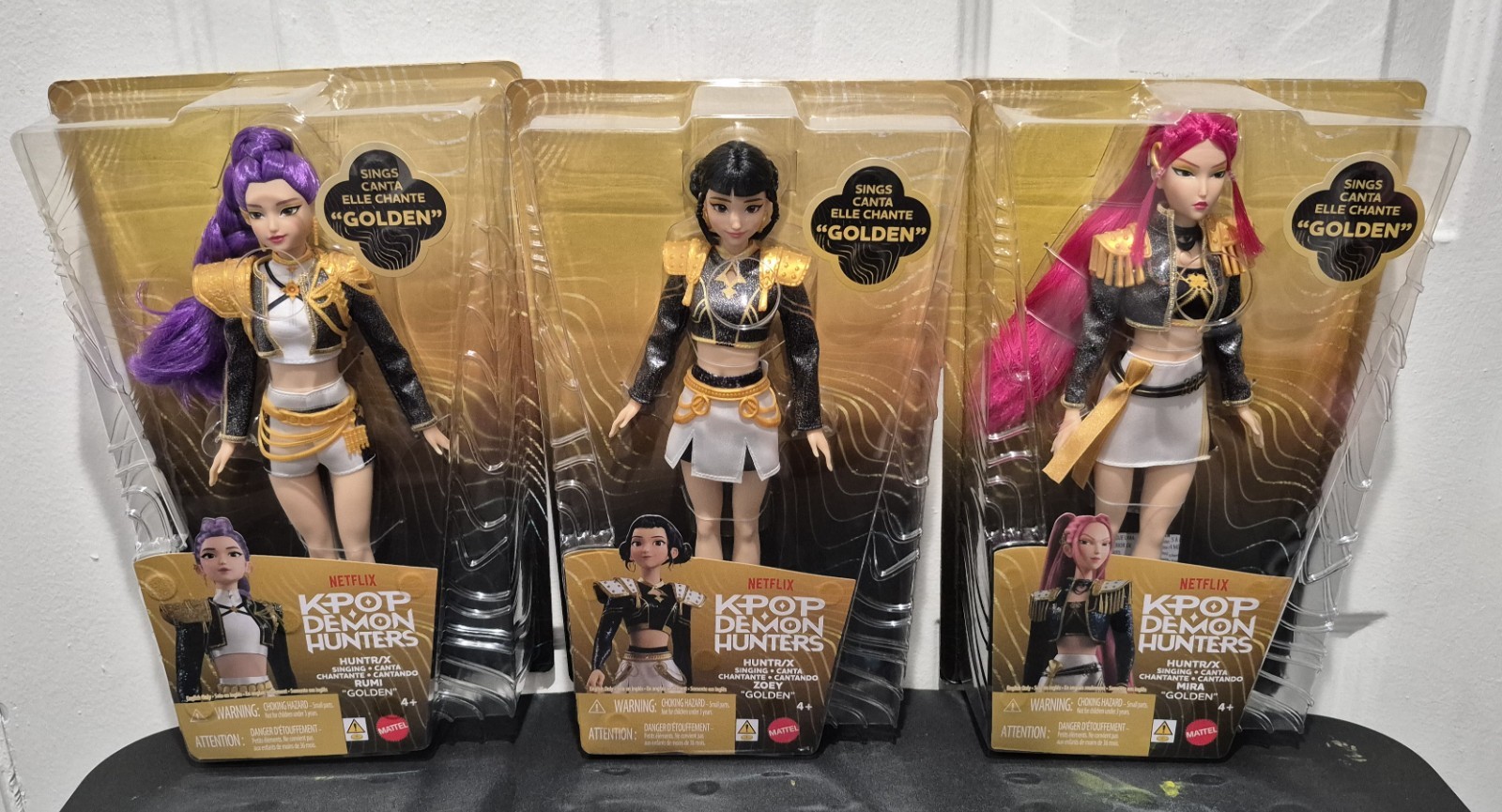 (Set of 3) KPop Demon Hunters HUNTR/X RUMI ZOEY MIRA “Golden” Singing Dolls
