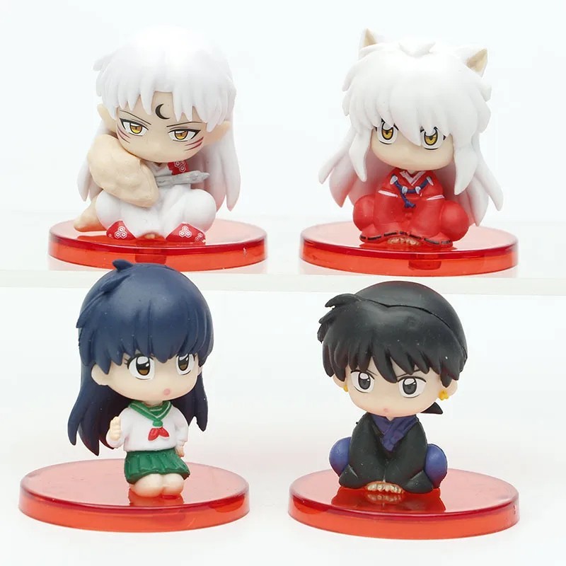 4pcs Inuyasha Anime Figures Set Cute Kagome Sesshomaru Shippo Mini Model Toy