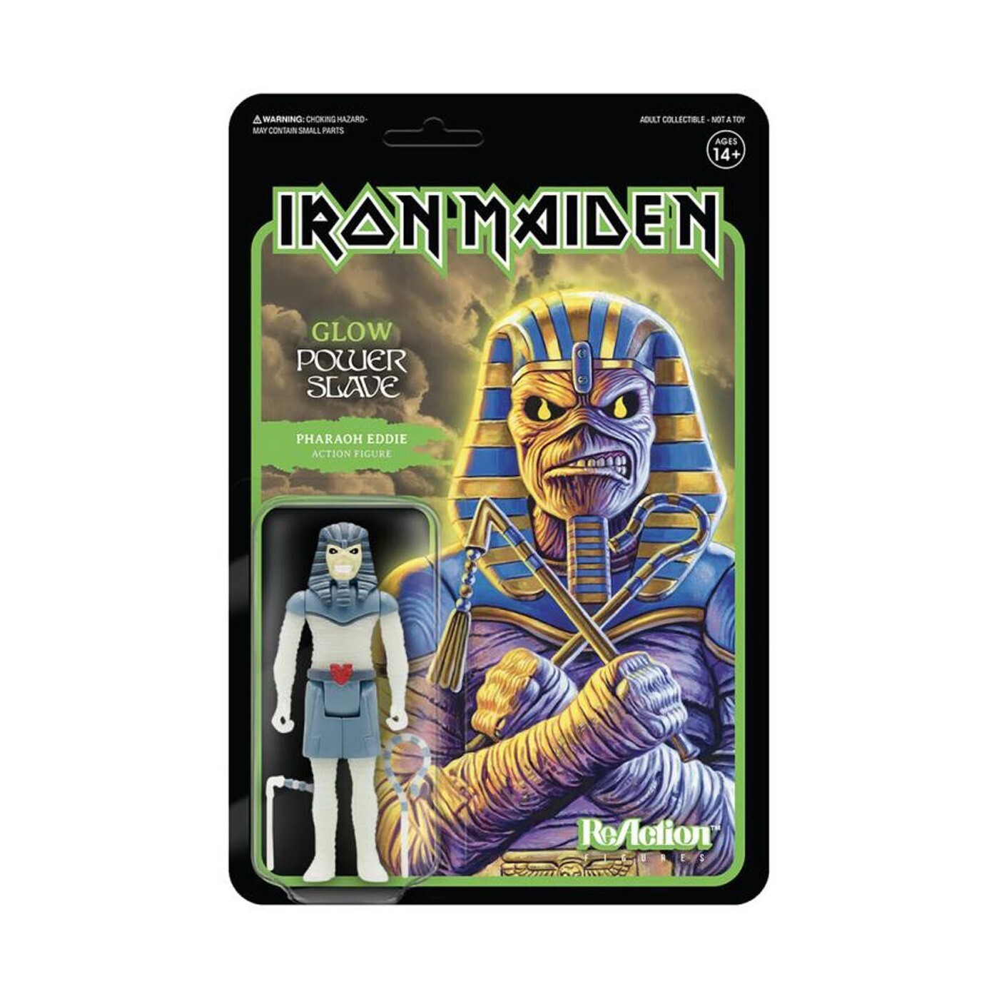 Super7 ReAction Iron Maiden Powerslave Pharaoh Eddie GITD Exclusive New *