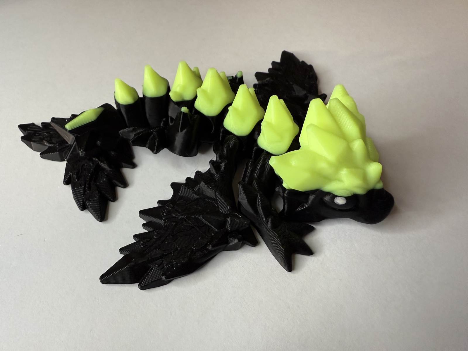 Articulated Baby Crystal Dragon Wyvern 5.5 inch Black and Neon Yellow