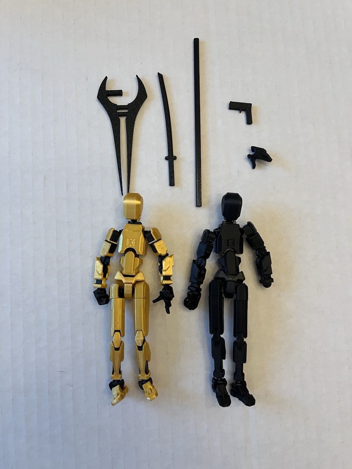 Lot Of Two 3D Printed Robot Action Figures Multi Jointed Movable Black Golden