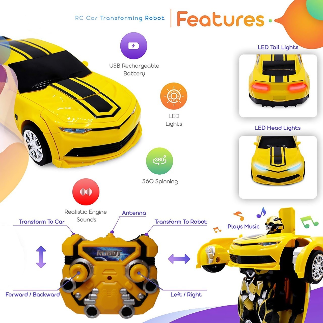 Bumblebee Transformer Action Figures Robot Remote Control Toy Car for Boys