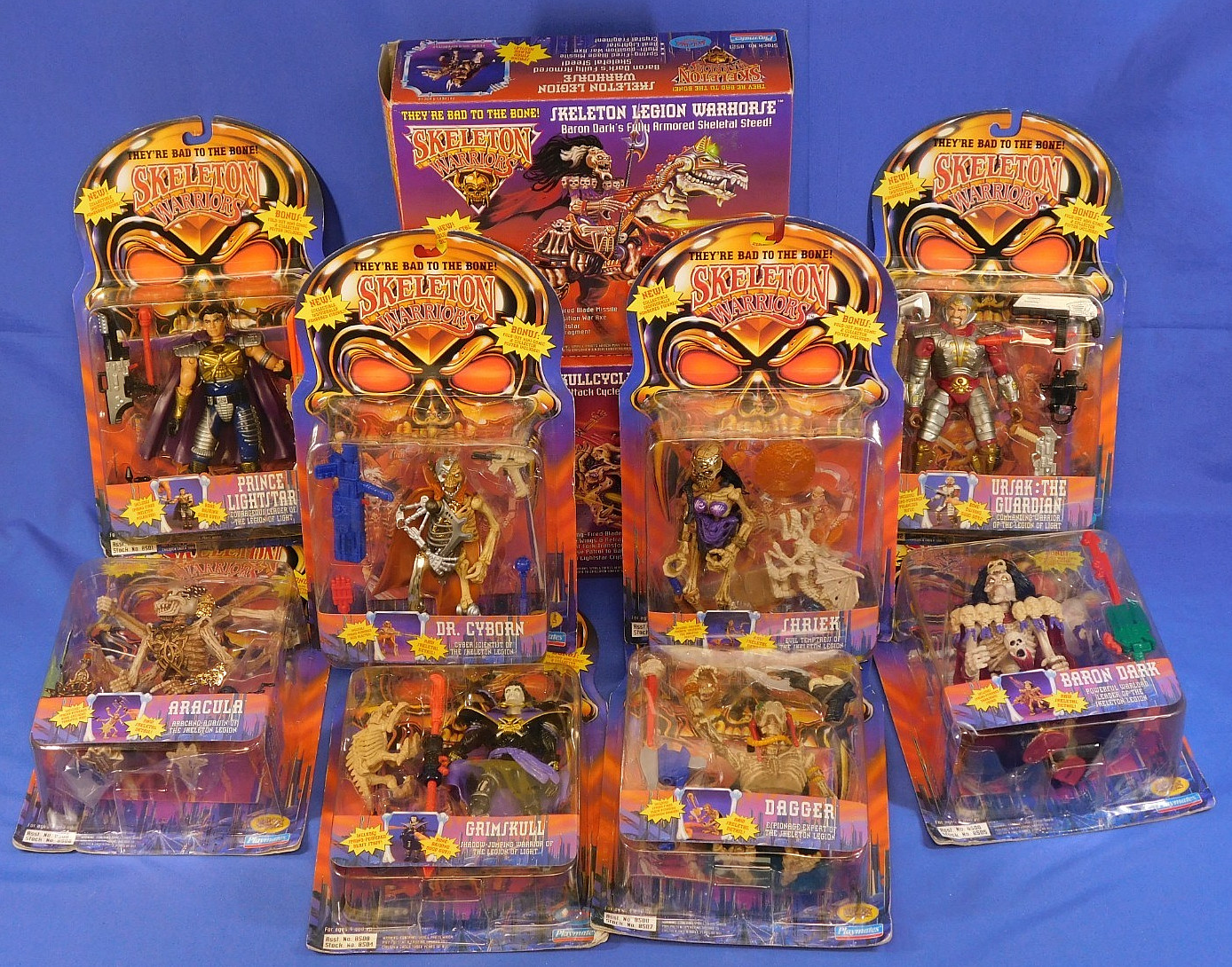 SKELETON WARRIORS COMPLETE SET OF FIGURES MOC W/HORSE & CYCLE PLAYMATES 1994