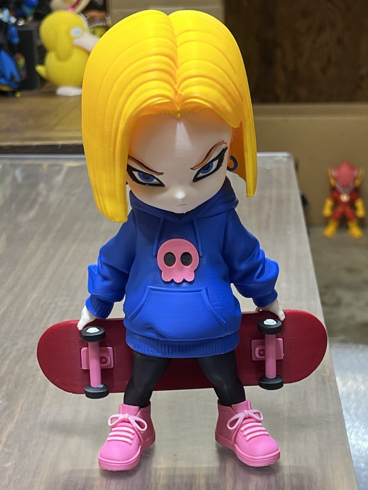Android 18 Urban Vibe with Skateboard 3D Printed Display 10 Inch Tall