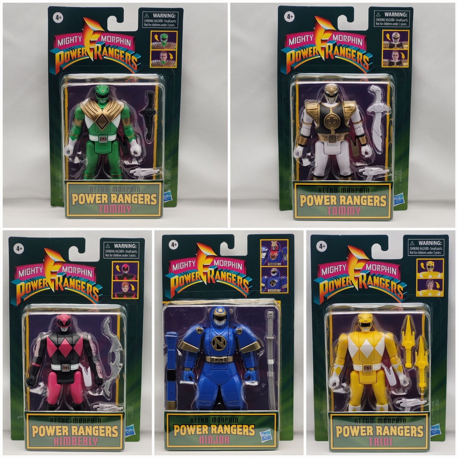 Hasbro Retro Morphin Power Rangers Tommy White Green Ranger Complete Set Ninjor