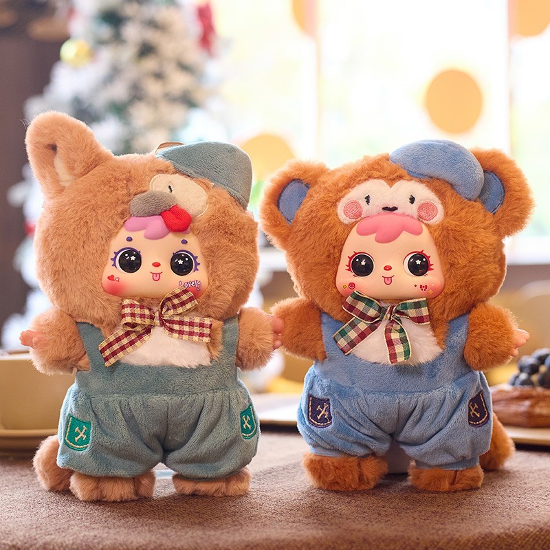 9&Prime; Large Blind Box Plush Doll Keychain US STOCK Animal Figure Overalls Toy Gift