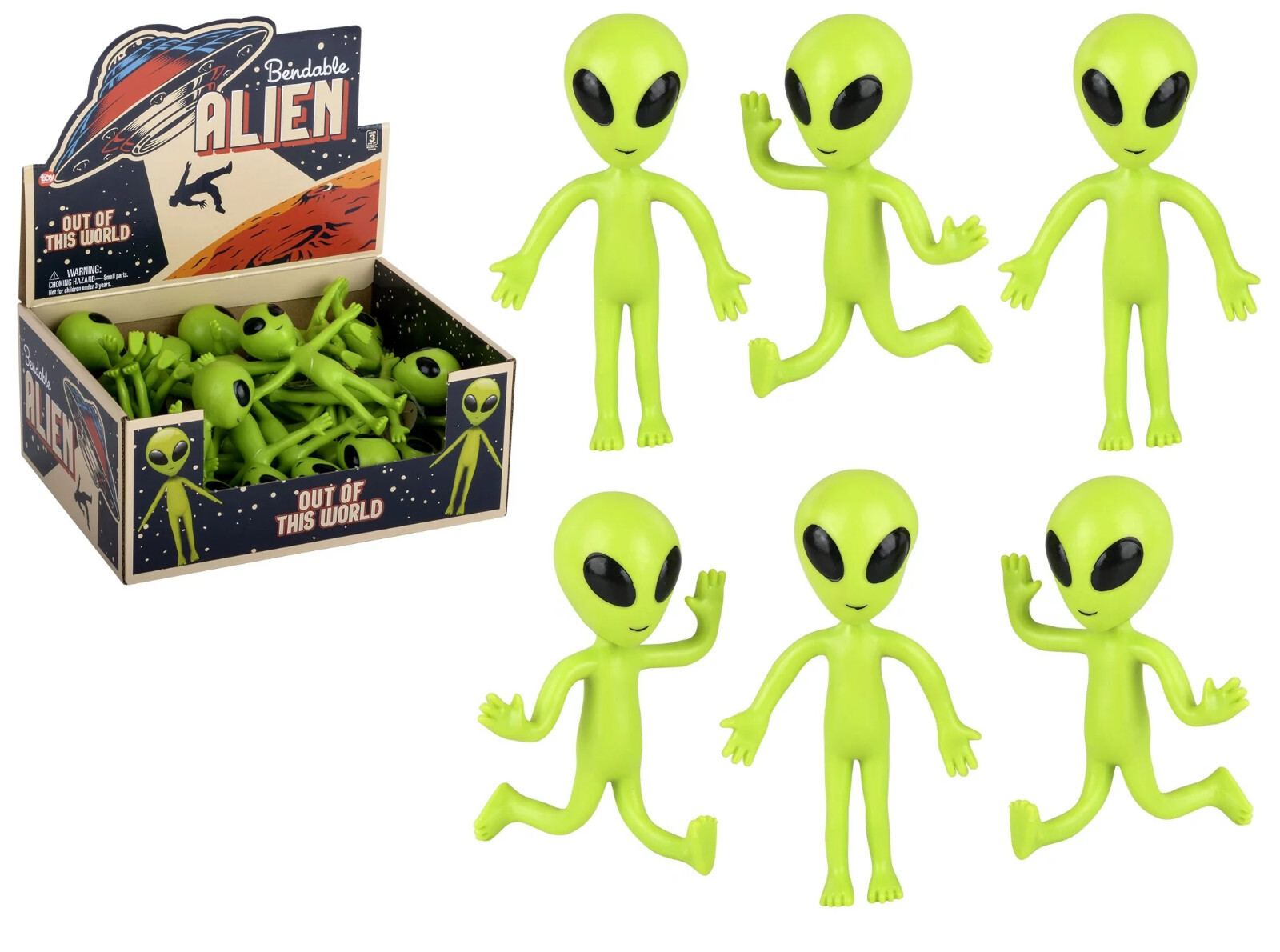 Bendable Rubber Neon Green Aliens – 24 Pack. (4&Prime;) Action Figures Bendable UFO