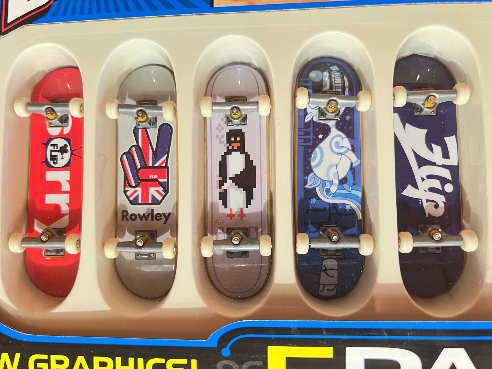 2002 Tech Deck FLIP Skateboards 5 Pack Fingerboards Geoff Rowley EXCLUSIVE ART
