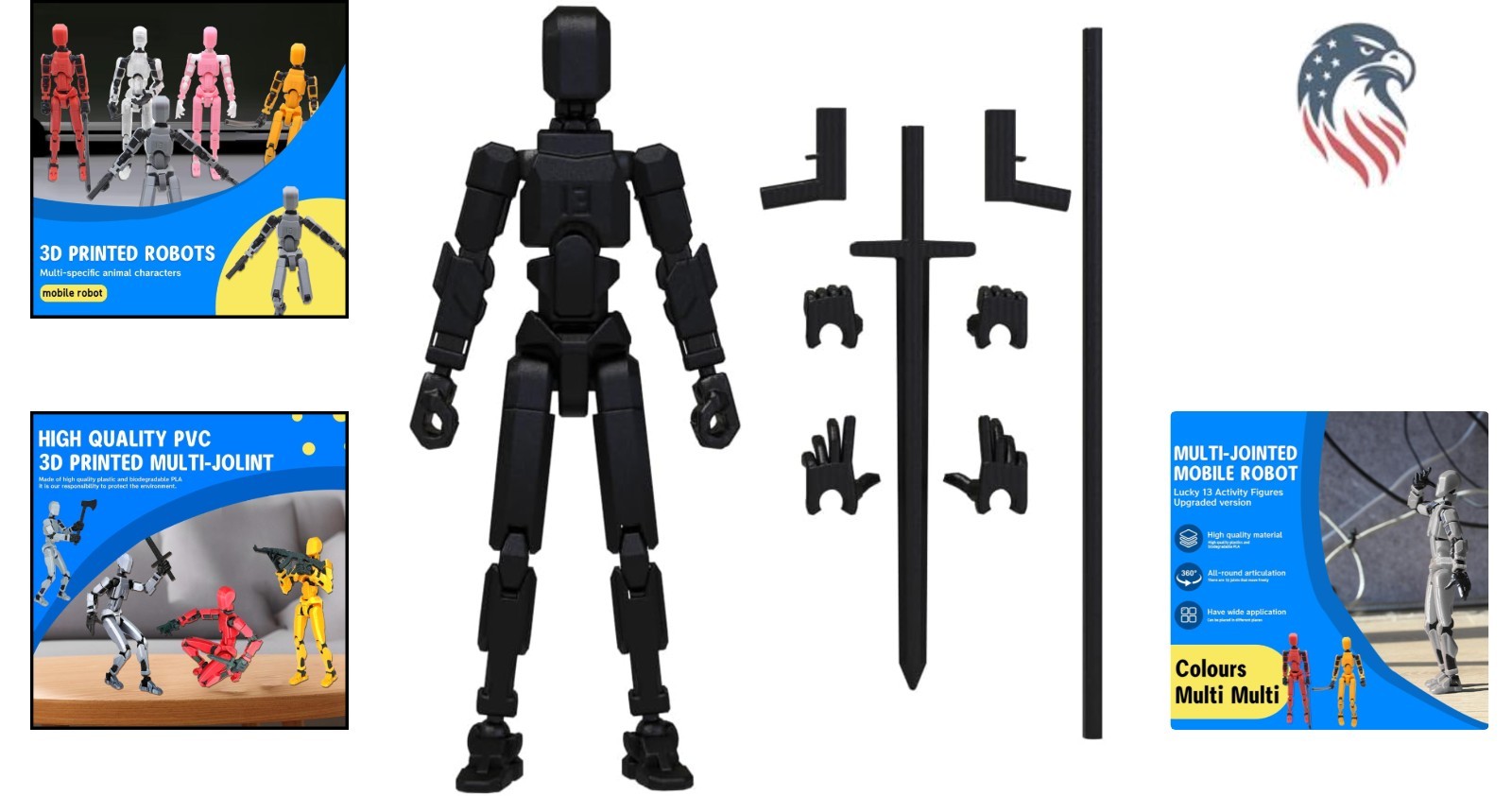 Compatible with 3D Printed Action Figure Toy Customizable Black Multi-Jointed…
