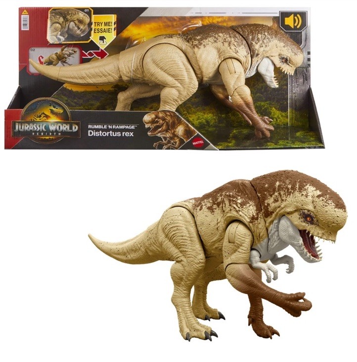 Jurassic World Rebirth Distortus Rex, Drex Action Figure, 22 Inch Rumble N Ramp
