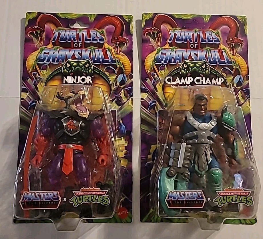 Lot Of 2 MOTU X TMNT Reptile Wars Action Figures – NINJOR & CLAMP CHAMP Sealed