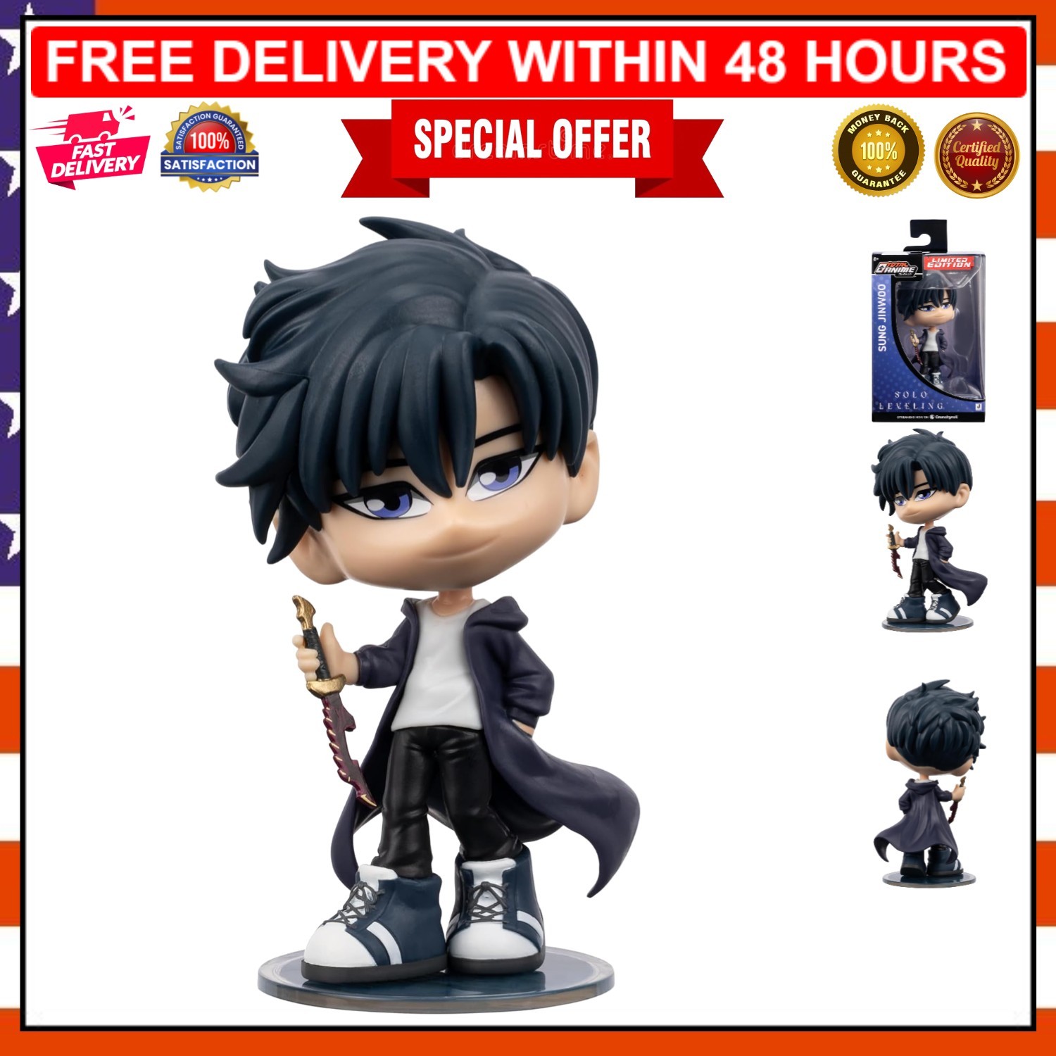 Cute 4-Inch Sung Jinwoo Kawaii Figure with Display Base – Playable & Displayable