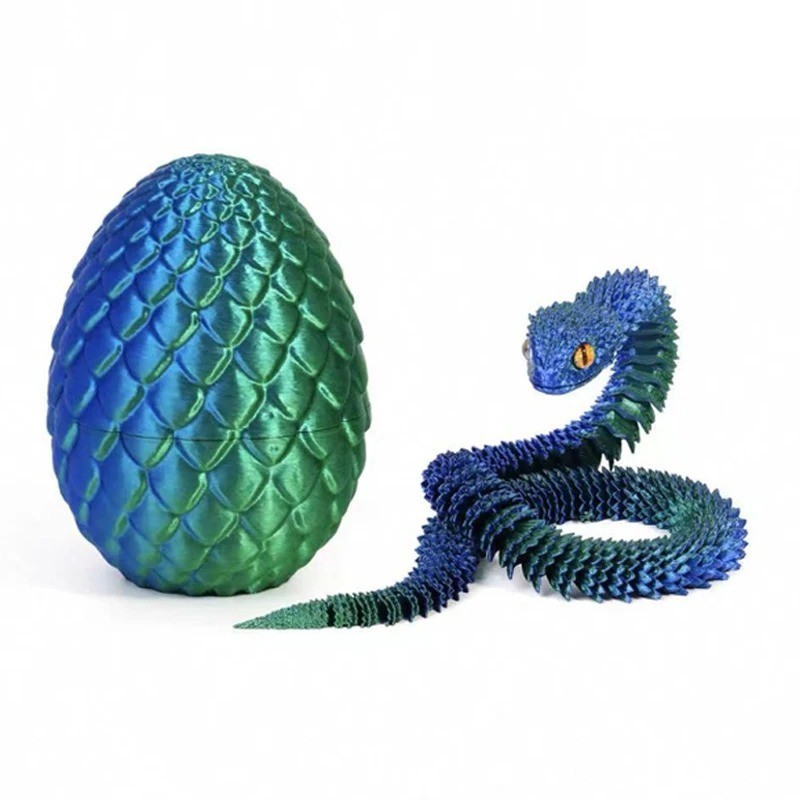 Articulated Snake Toy 3D Printed Flexible Fidget Snake Egg Desk Ornament