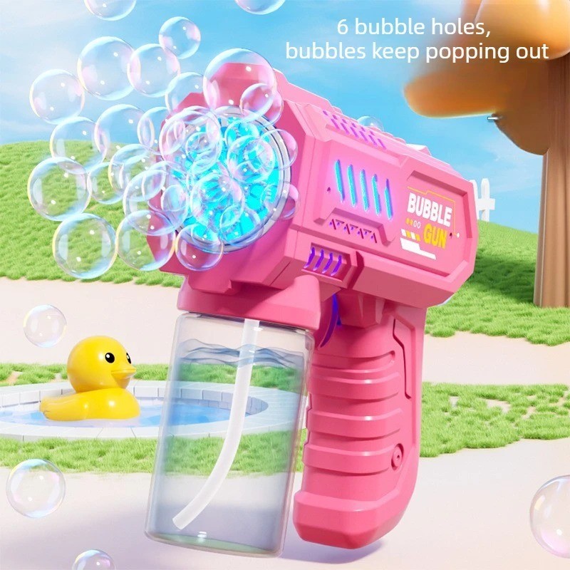 6 Hole Electric Bubble Gun Automatic Bubble Blower with LED Light