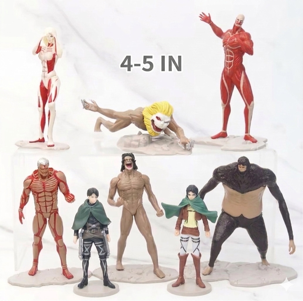 Attack on Titan 8PCS Action Figure Set Eren Yeager Armored Titan Anime 4-5in toy