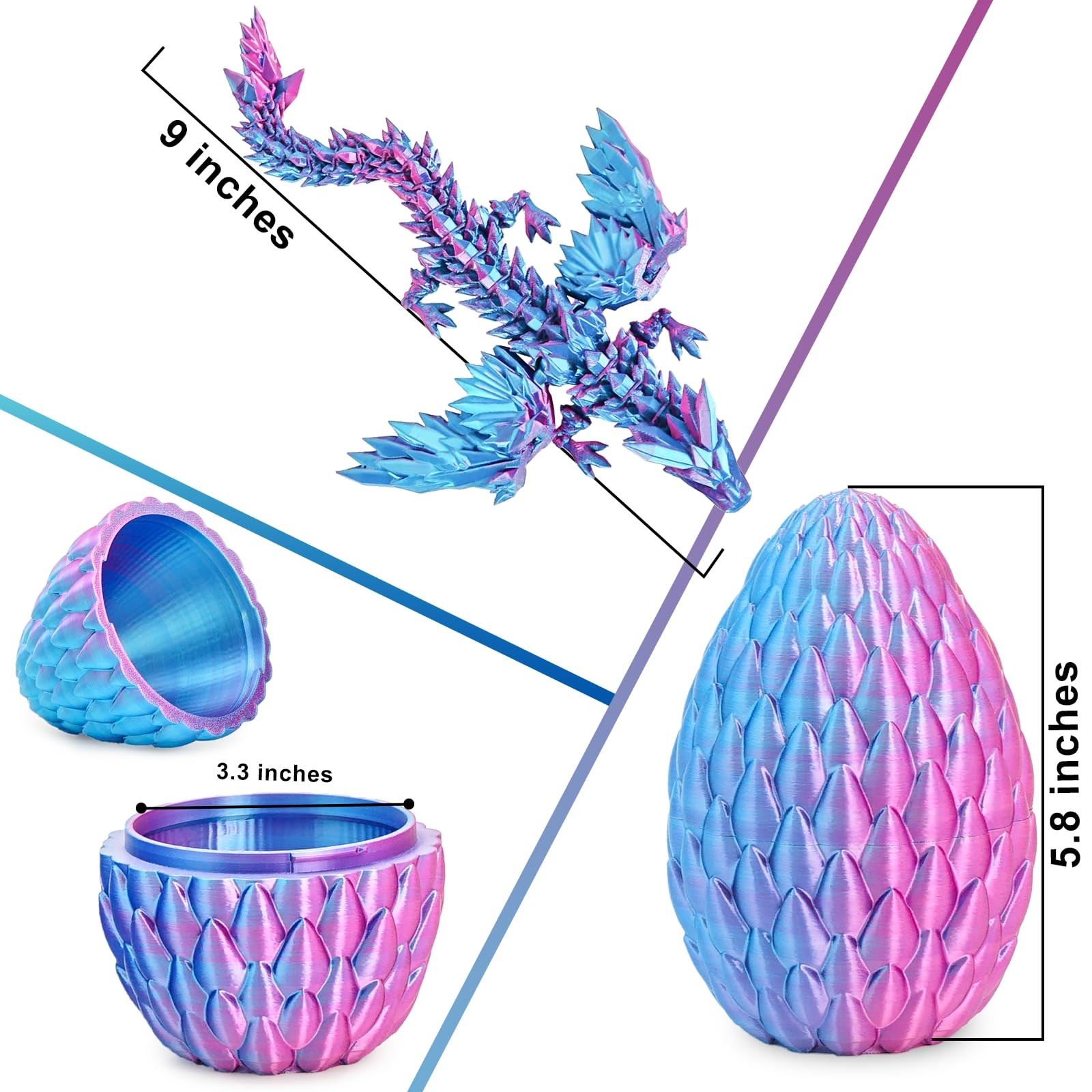 3D Printed Dragon Eggs with Articulated Fly Dragon Inside, Collectible Figuri…