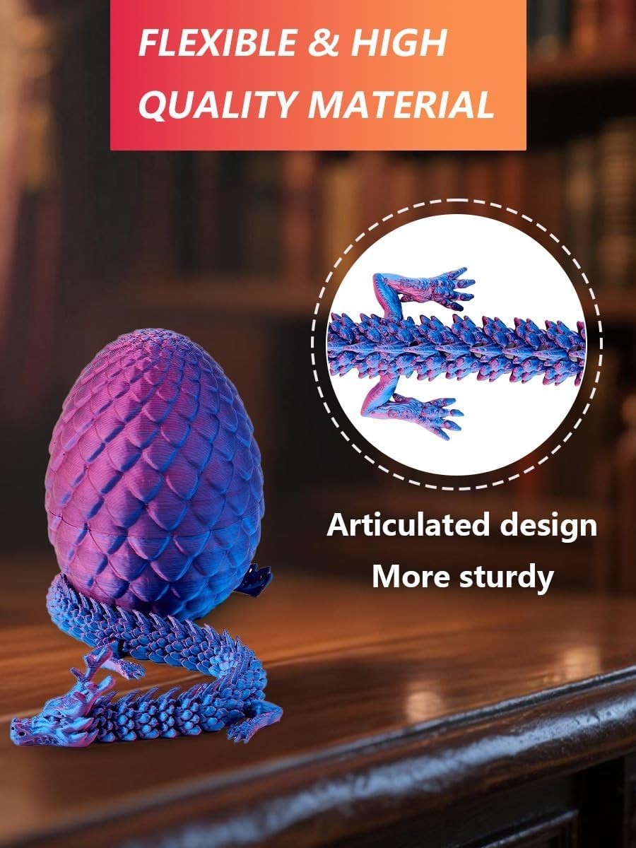 3D Printed Dragon Egg with Poseable Dragon – Purple