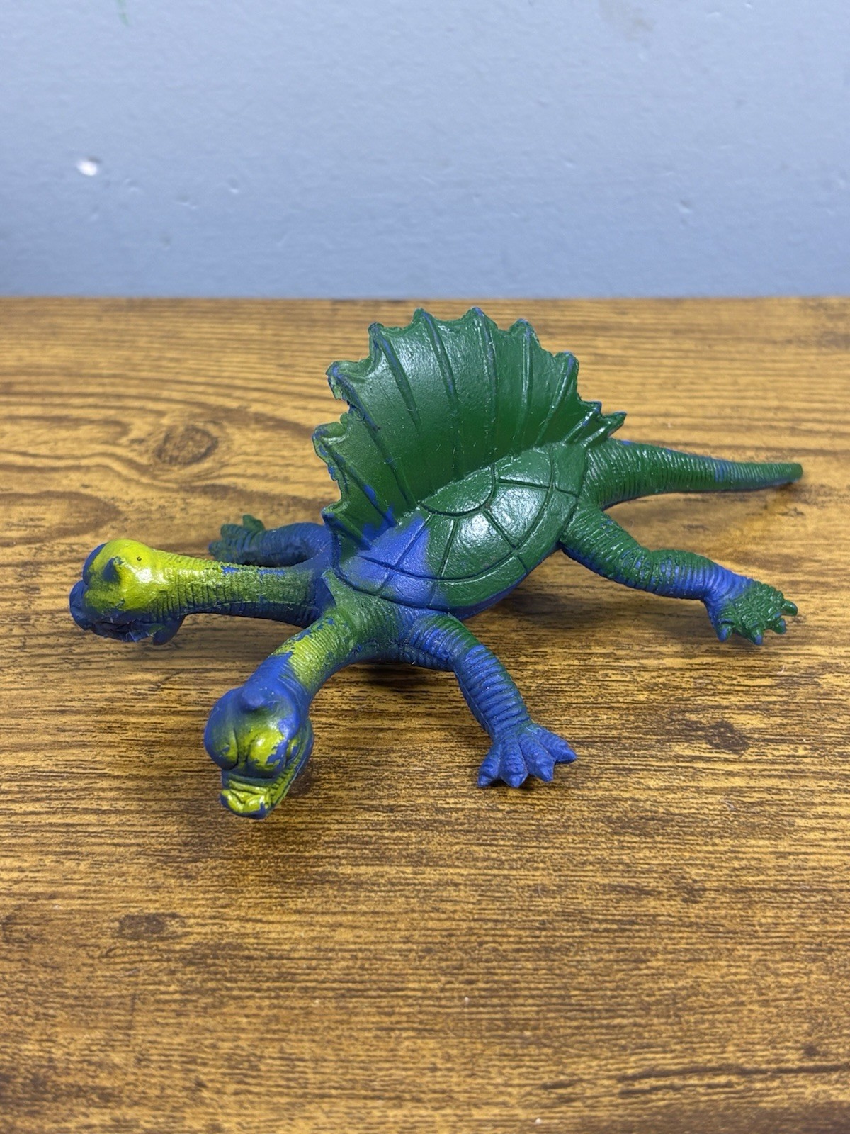 Dor Mei Double Headed Turtle Monster Figure Rubber Blue Green Fantasy Dragon