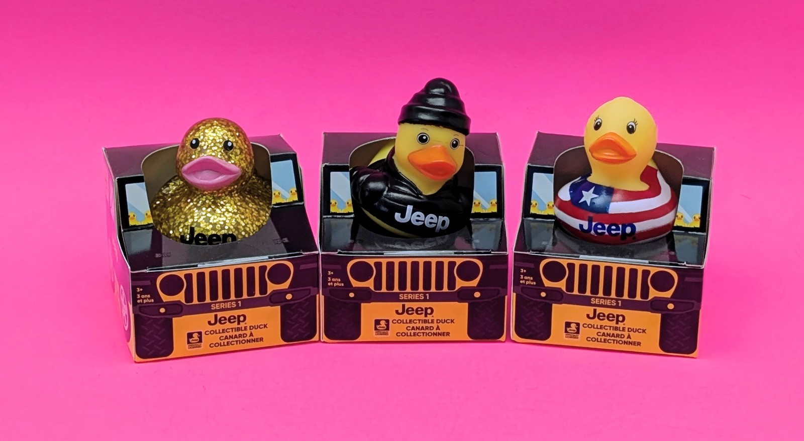 Jeep® Branded Ducks 2&Prime; Gold Sparkle/Black Hoodie Duck/American Flag (1 of Each)
