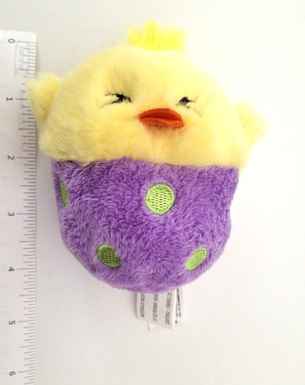 Aurora Chirping Chick in Easter Egg Plush 4&Prime; Yellow Purple Green Spots Soft Toy