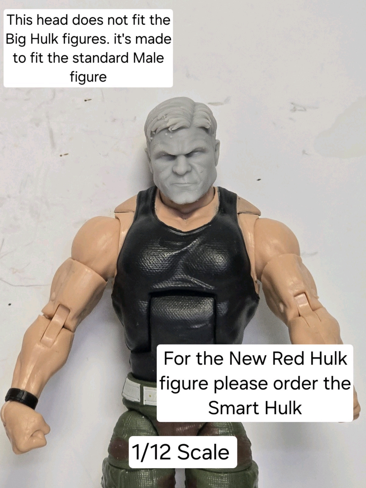 3d Print FORD RED HULK ROSS NORMAL HEAD 1:12 6&Prime; Classified Legends