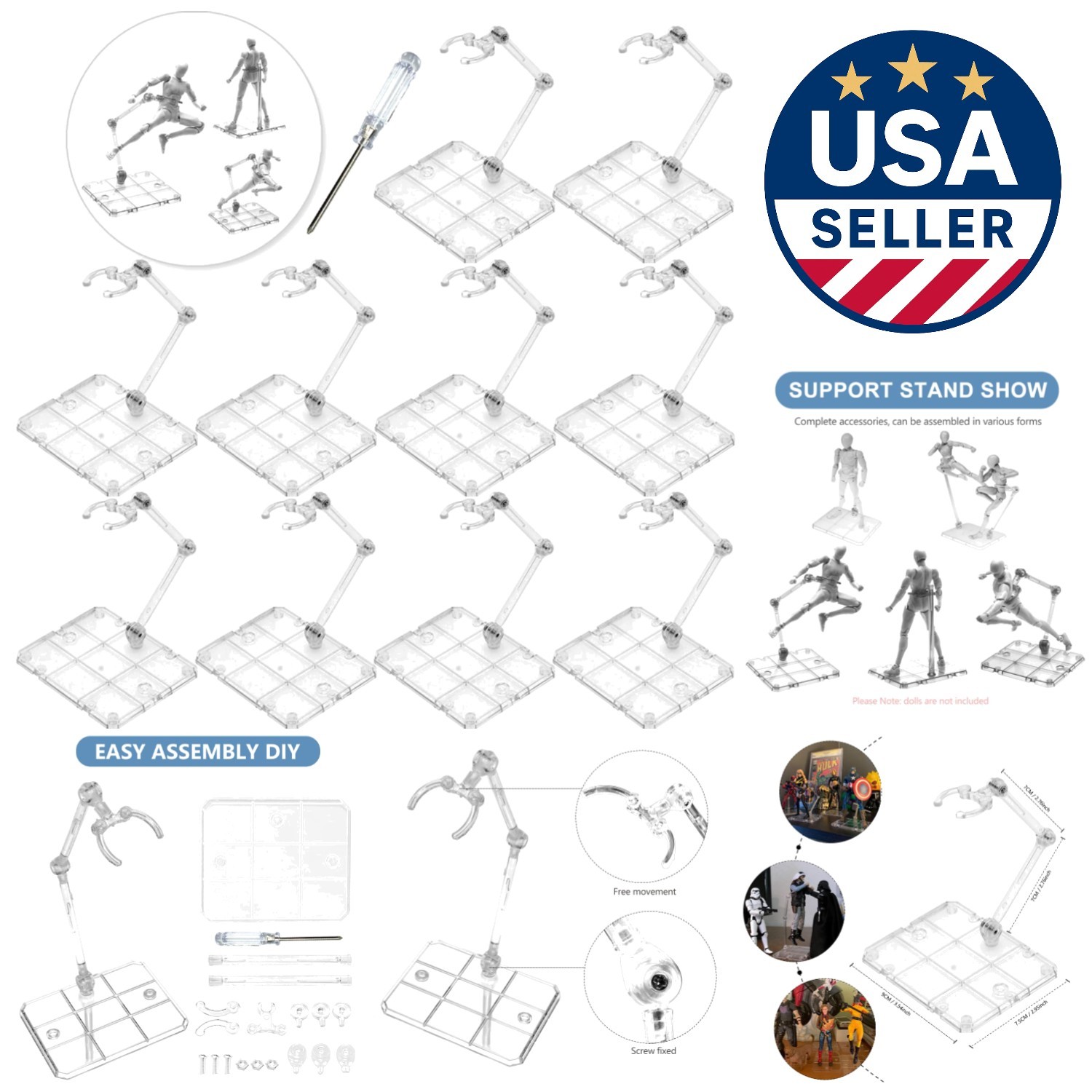 Lightweight 10-Piece Action Figure Display Stand Set – Easy Assembly Included