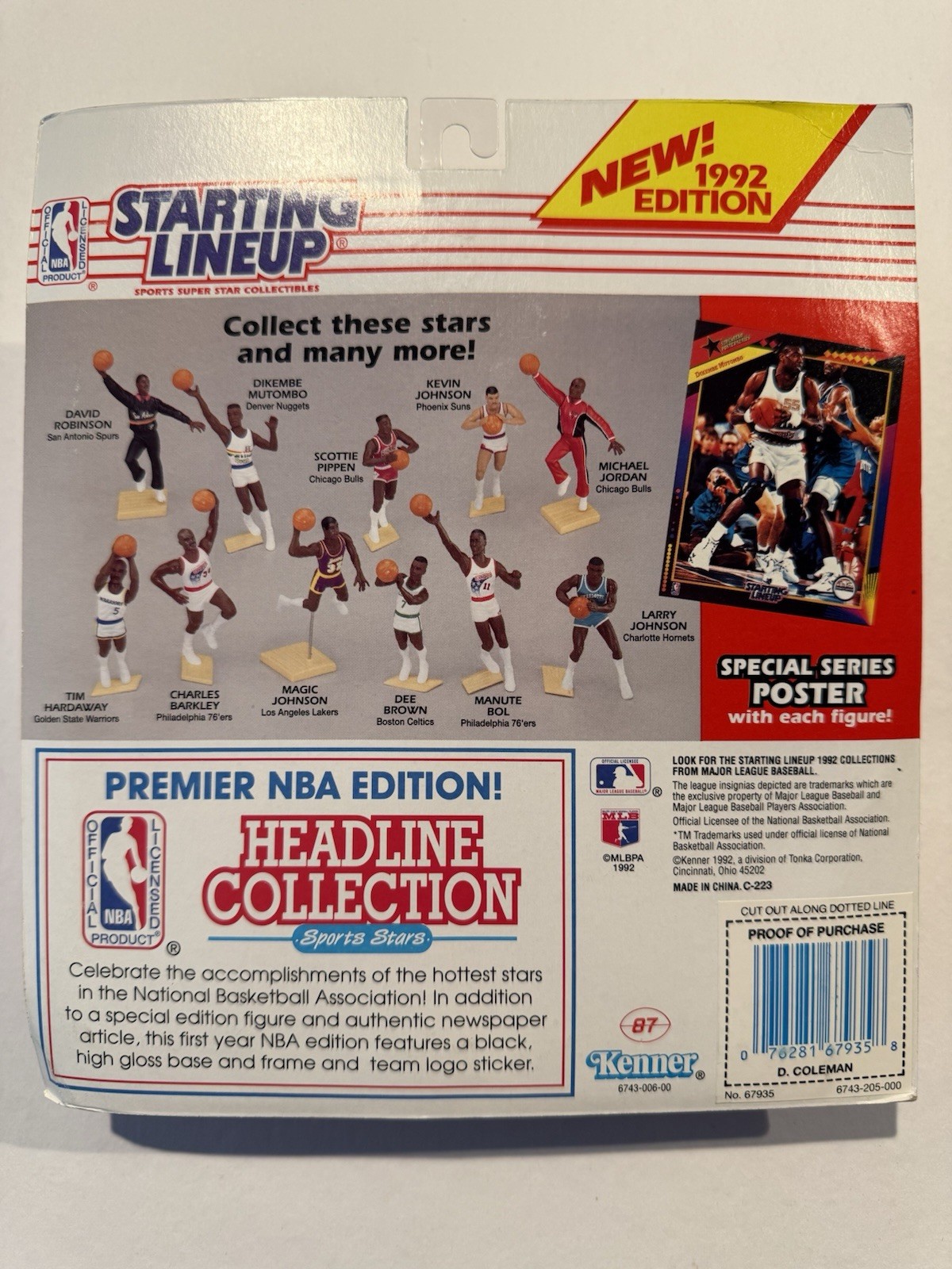 💥🏀 1992 DERRICK COLEMAN Starting Lineup, NJ Nets, NBA, Card & Poster 🏀💥