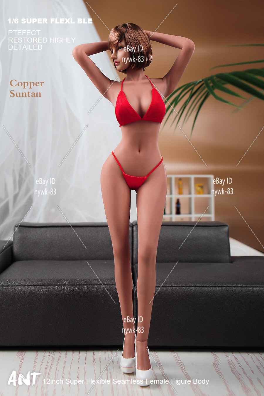 1/6 Female Flexible Makeup Body Copper Suntan Medium Breast 12&Prime; Figure Model Toy