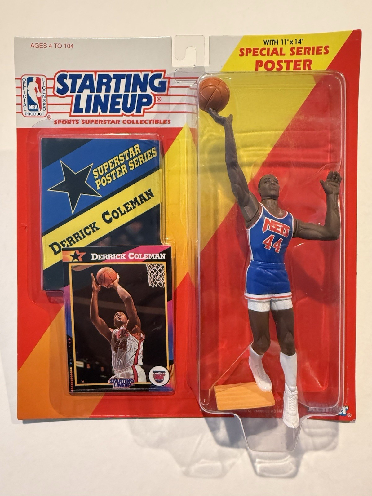 💥🏀 1992 DERRICK COLEMAN Starting Lineup, NJ Nets, NBA, Card & Poster 🏀💥