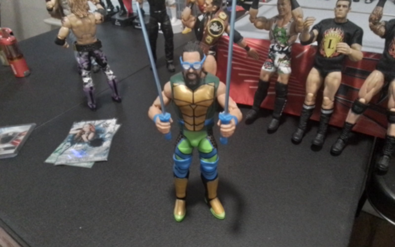 WWE Seth Rollins Mattel Ninja Turtle Figure Topps Worn Shirt Relic #52 of 199!