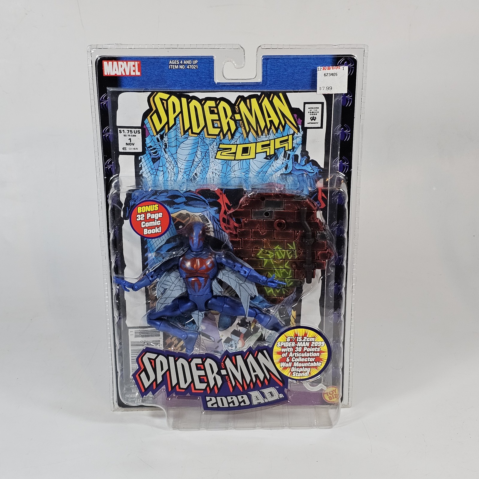 Marvel Spider-Man 2099 Toy Biz Action Figure MOC 2001 with Comic Book & Stand