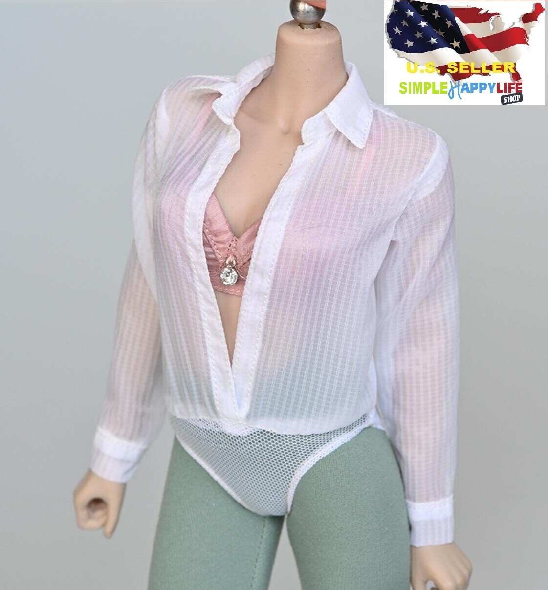 1/6 Button Up Bodysuit white shirt for 12&Prime; Female Figure Phicen hot toys ❶USA❶