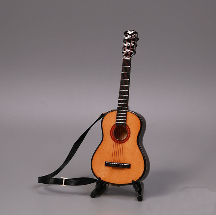 1/6 Scale Handmade Wooden Original Wood Color Folk Guitar Model Instrument
