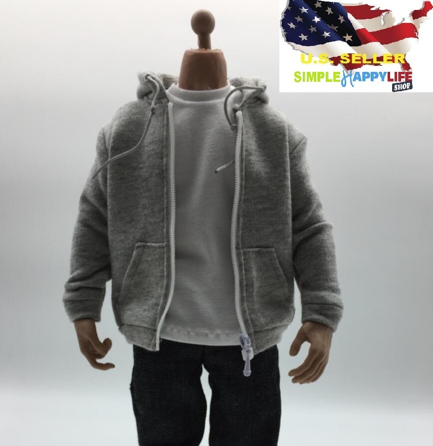 1/6 scale Man Zip Hoodie grey for 12&Prime; figure hot toys Phicen worldbox ❶USA❶