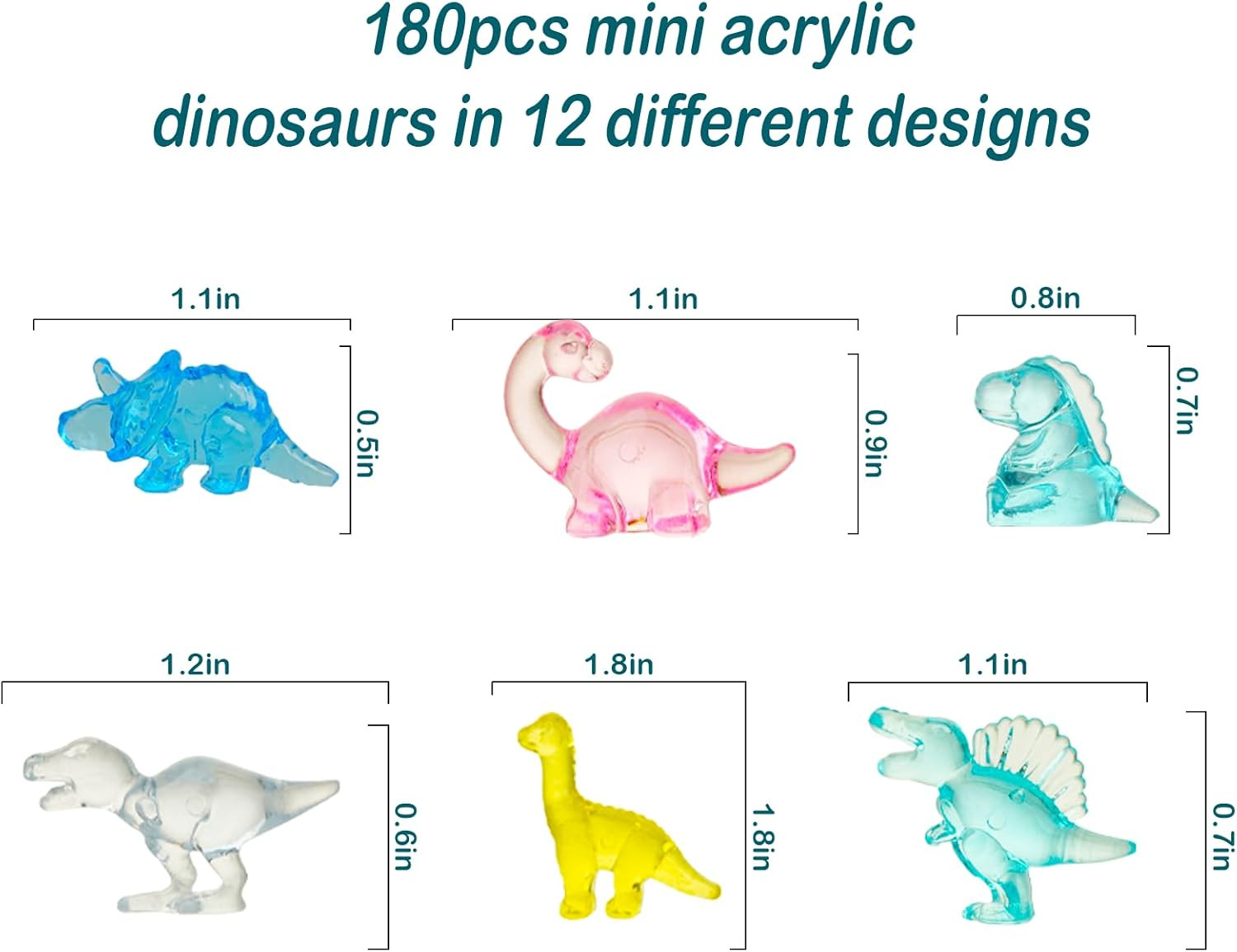 180 Pieces Mini Dinosaur Figures, Multi-Colored Small Acrylic Dinosaur Toys Vase